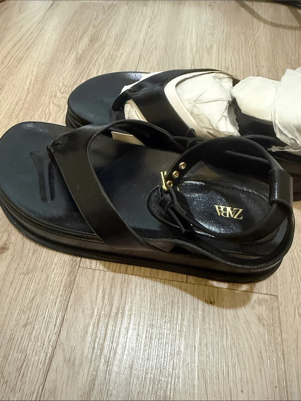 NWT Zara Black Thong Platform Sandals with Ankle Strap - Picture 4 of 4